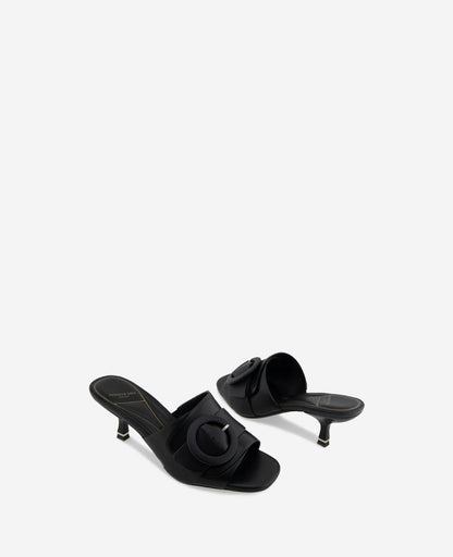 Valentina Leather Kitten Heel Slide Sandal