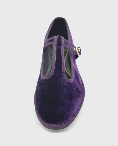 Verona Velvet T-Strap Mary Jane Flat