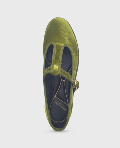 Verona Velvet T-Strap Mary Jane Flat