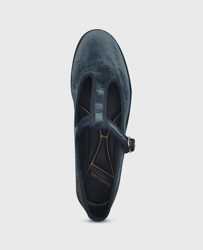 Verona Velvet T-Strap Mary Jane Flat
