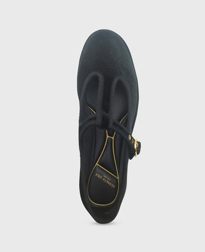 Verona Velvet T-Strap Mary Jane Flat