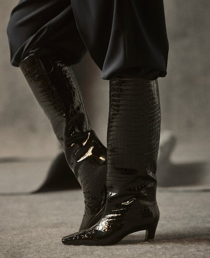 Rubia Croco Patent Tall Heel Boot
