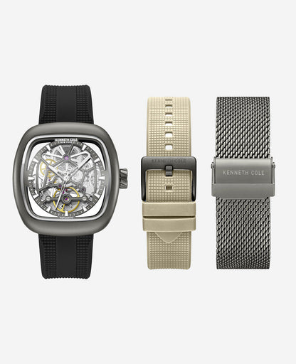 Skeleton Automatic Bracelet Watch with 3-Strap Set