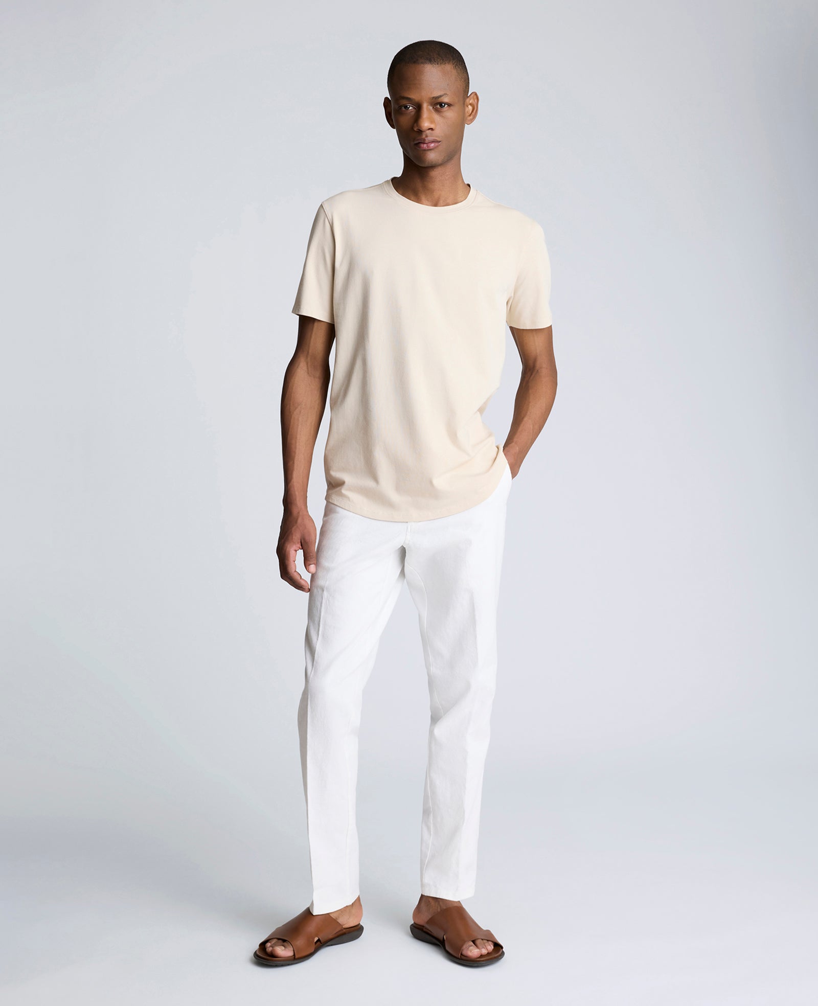 Linen Blend Slim Fit Flat Front Chino Pant