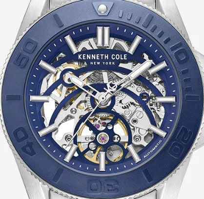 Skeleton Automatic Blue Contrast Dial Bracelet Watch