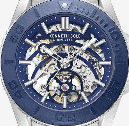 Skeleton Automatic Blue Contrast Dial Bracelet Watch