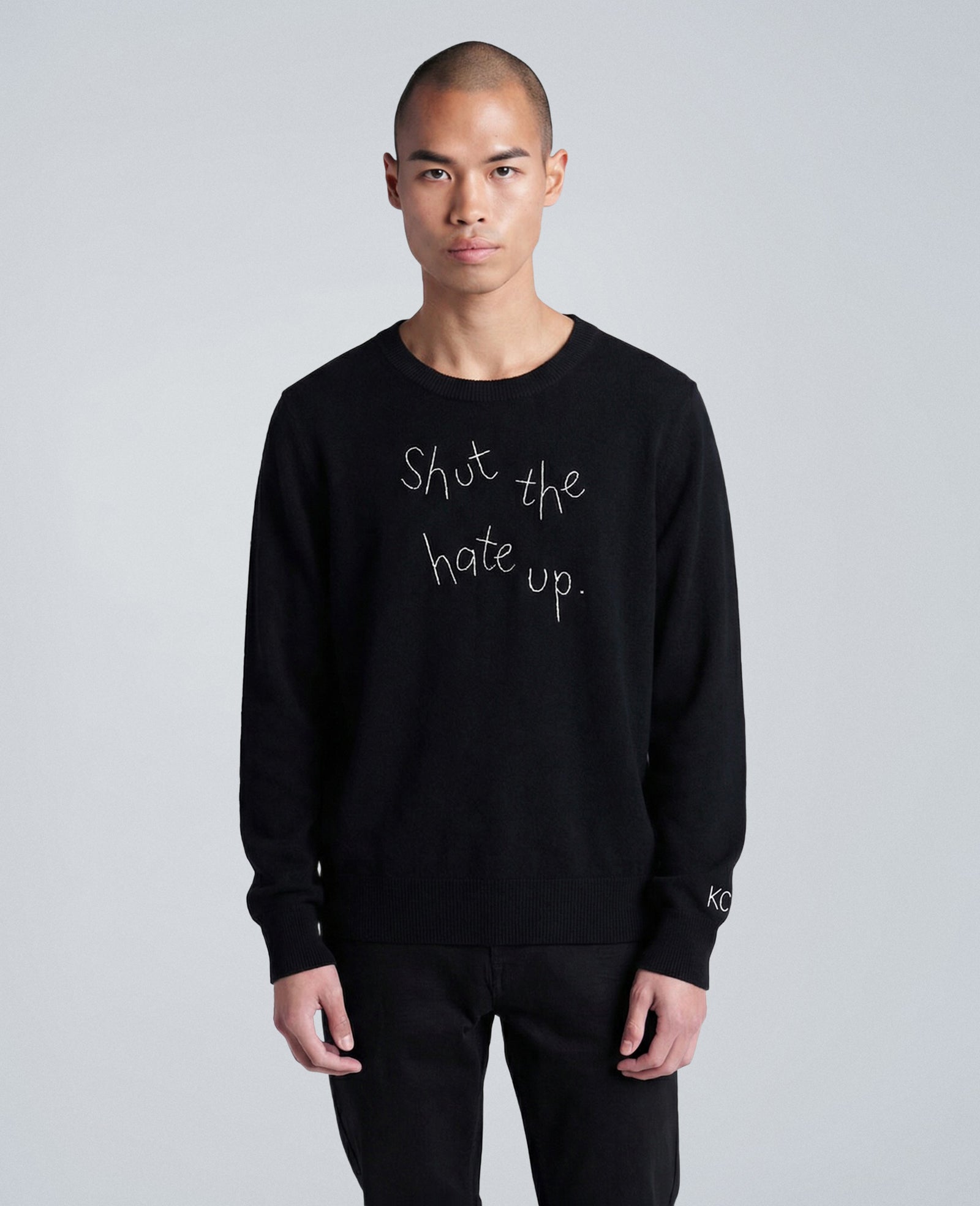 Lingua Franca Shut The Hate Up Unisex Cashmere Crewneck Sweater