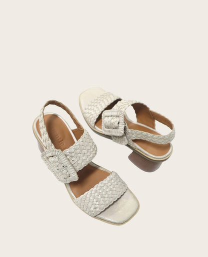 GENTLE SOULS - Madylyn Metallic Woven Leather Heel Sandal